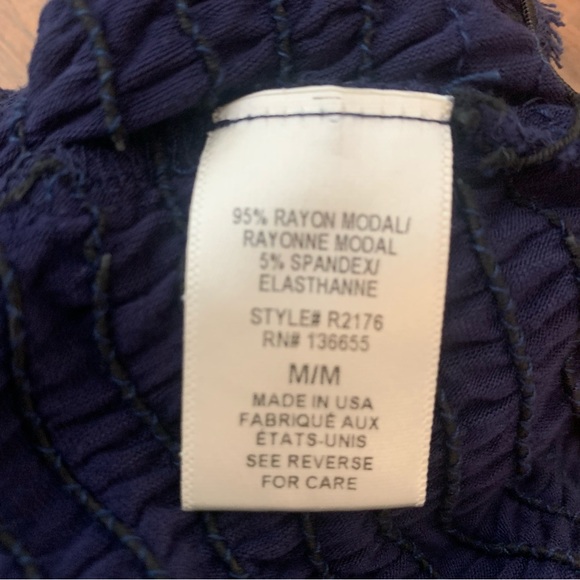 West Kei Blue Jersey Knit Jumpsuit Wide Leg Smocked Chest Women’s Medium - Picture 12 of 13